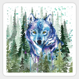 Blue Wolf - Wolf forest - Wolf nature - Wolf drawing - Wolf watercolor Sticker
